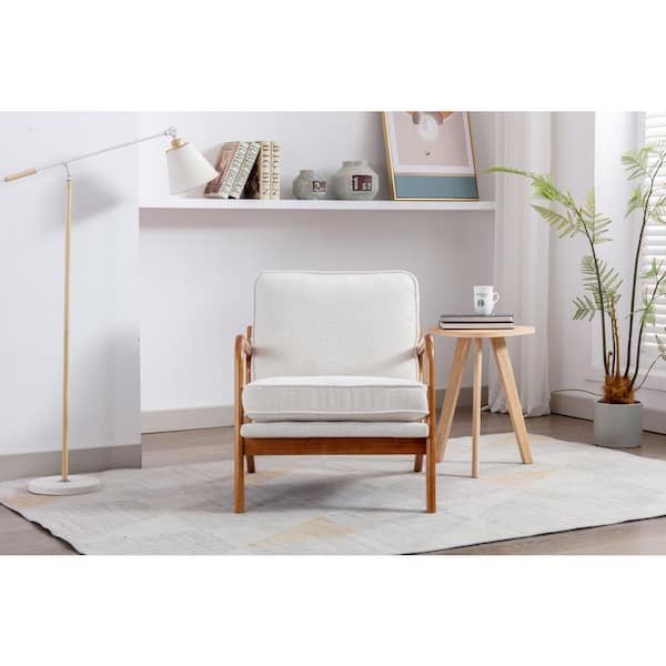 Leisure Beige Polyester Wood Frame Lounge Chair Arm Chair with