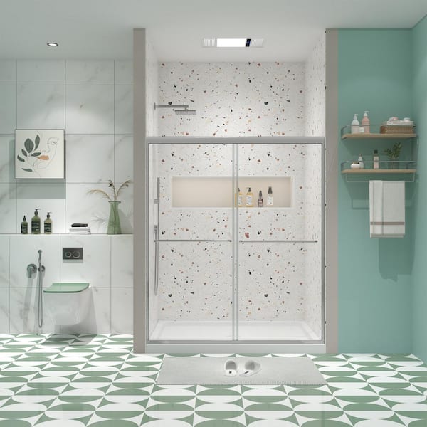 56- 60 in. x 70 in. 2 Panel Chrome Finished Glass Shower Sliding Doors