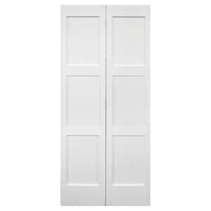 30 in. x 80 in. 3 Panel Horizontal Shaker Solid Core Primed Wood Bifold Door