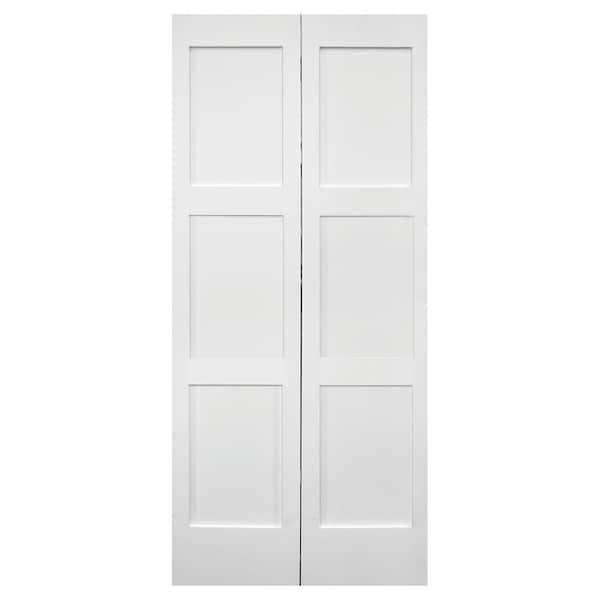 36 in. x 80 in. 3 Panel Horizontal Shaker Solid Core Primed Bifold Door