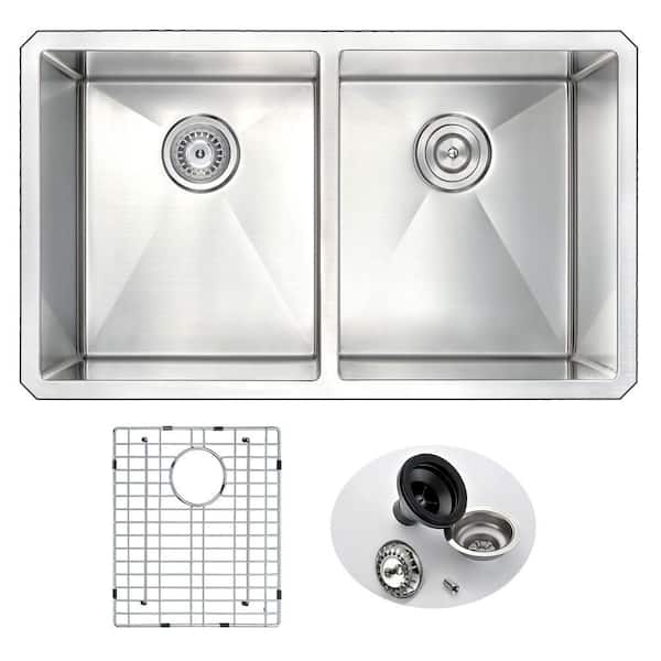 ANZZI VANGUARD Series Undermount Stainless Steel 32 in. 0-Hole Double Bowl Kitchen Sink