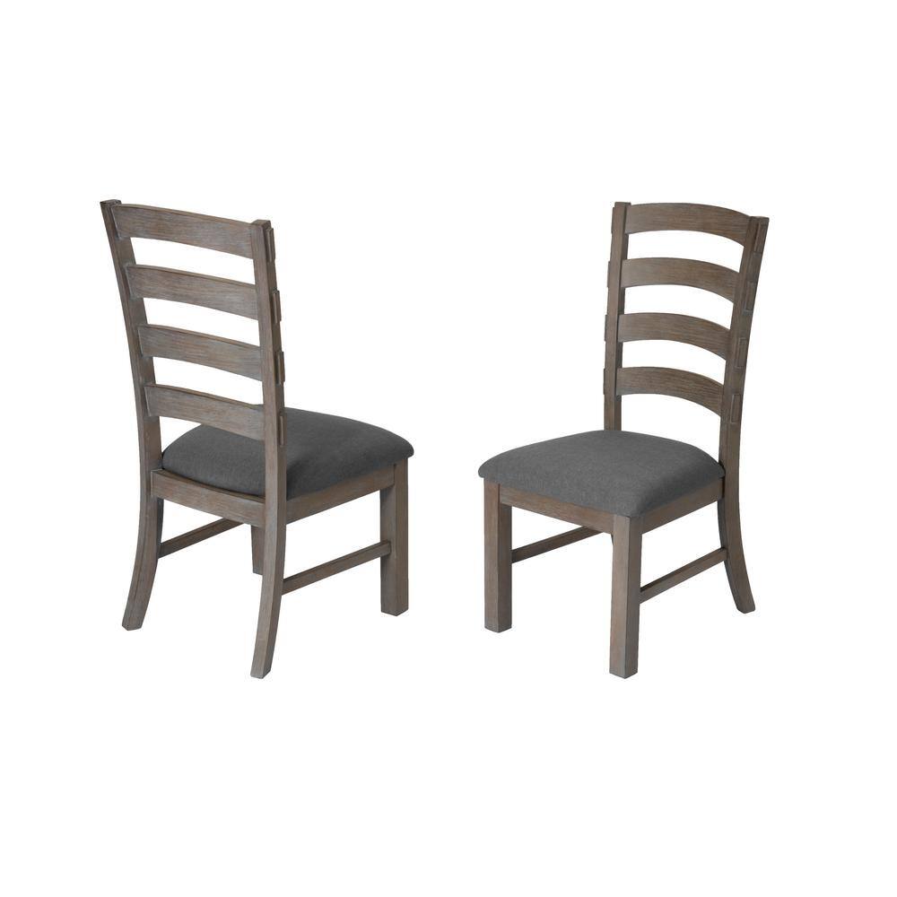 Rustic Gray Brown Wood 7-Piece Dining Set with Linen Chairs