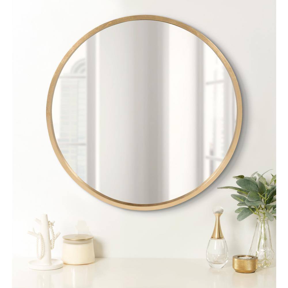 Elegant Round Gold Wood Framed Wall Mirror - 21.6" Diameter