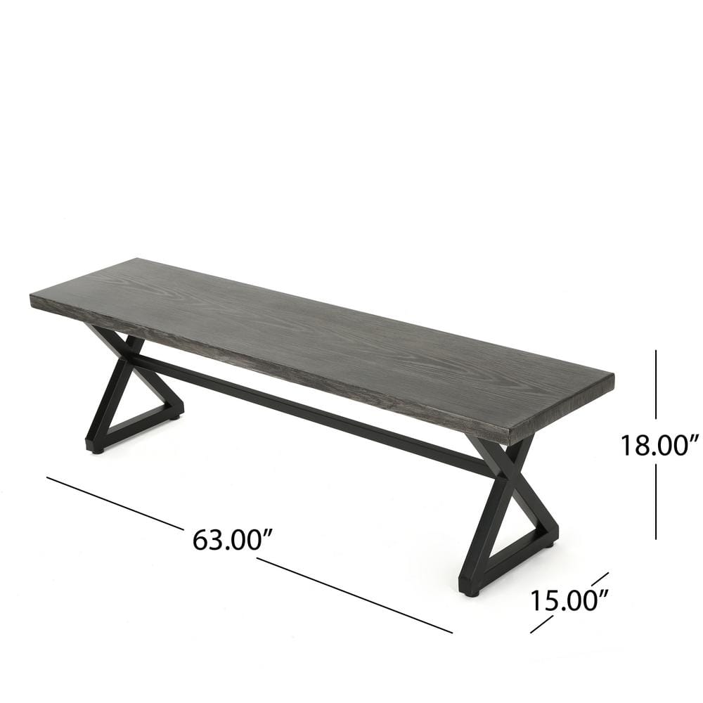 Modern Gray Steel 63" Outdoor Dining Bench