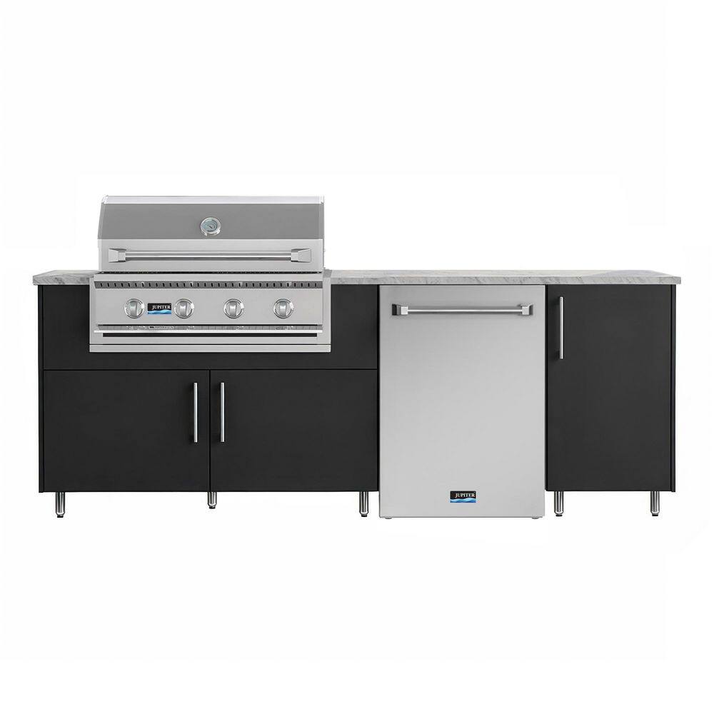 Sundown 90.5 in. W 4-Burner Propane Grill Island in Stainless Steel Miami Pitch Black with Refrigerator, Propane Cabinet price history on PriceWatchPro