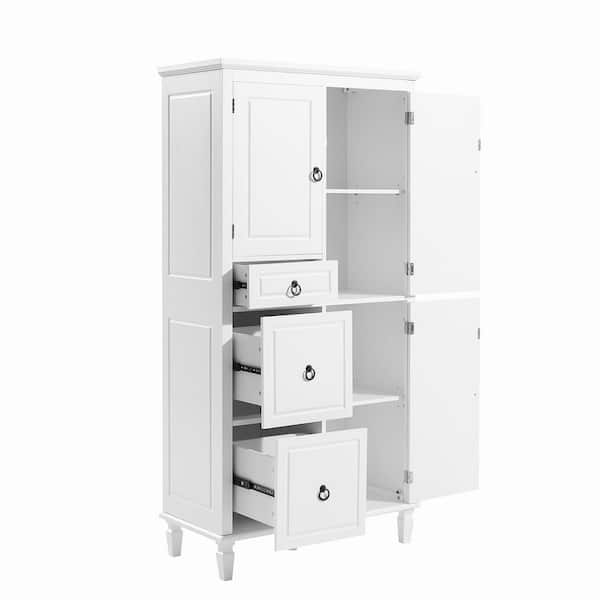 30.6 in. W x 15 in. D x 61.7 in. H Ready to Assemble Floor Storage Cabinet with Multi-Functional Storage in White