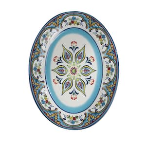 Zanzibar Multicolor Ceramic 16 in. x 12 in. x 1 in. Oval Serving Platter