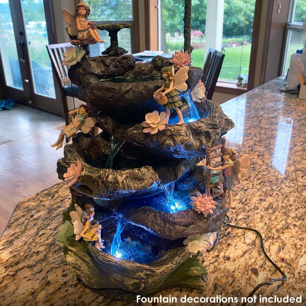 Rustic Dark Brown Polyresin 14" Tabletop Fountain with LED Lights