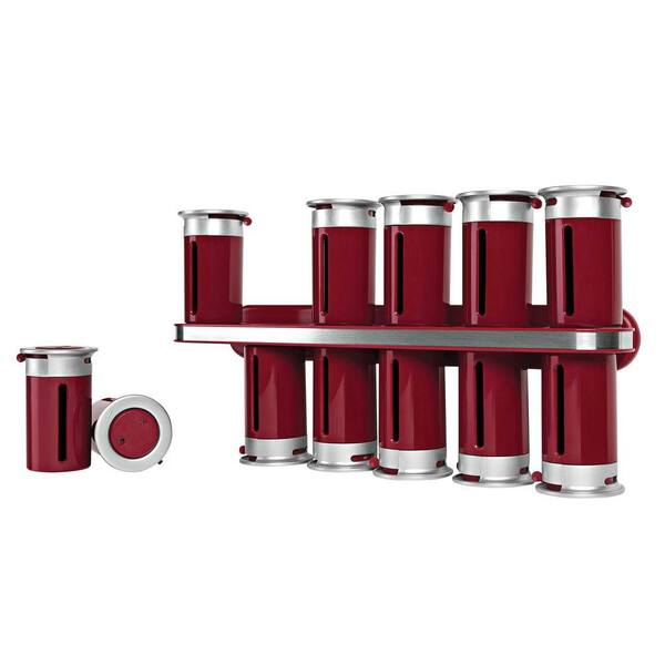Honey-Can-Do Zero Gravity 12-Canister Wall-Mount Magnetic Spice Rack in Red/Silver