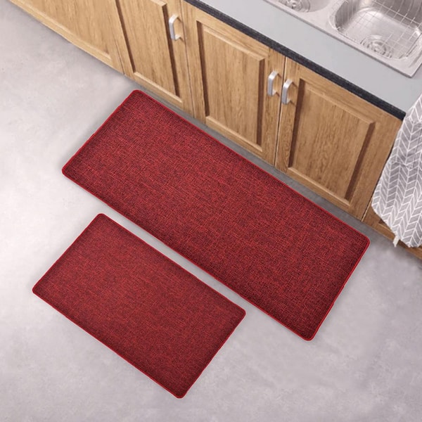 Woven Effect Red 18 in. x 47 in. and 18 in. x 32 in. Polyester Set