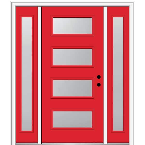 68.5 in. x 81.75 in. Celeste Left-Hand Inswing 4-Lite Frosted Painted Fiberglass Smooth Prehung Front Door w/ Sidelites