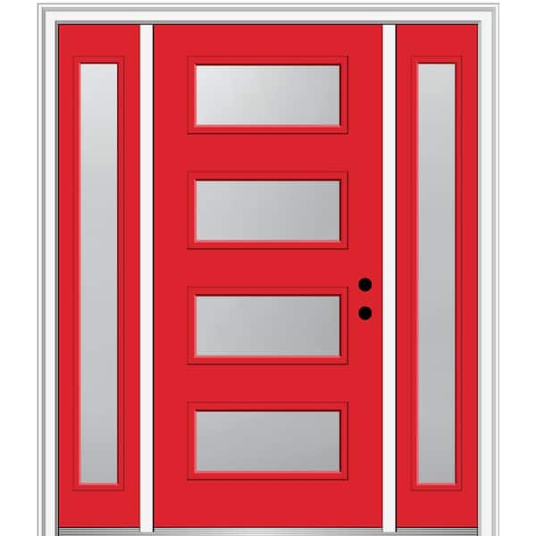 MMI Door 68.5 in. x 81.75 in. Celeste Left-Hand Inswing 4-Lite Frosted Painted Fiberglass Smooth Prehung Front Door w/ Sidelites