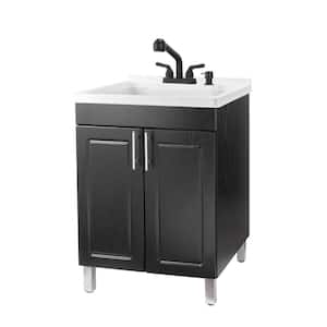 24 in. x 21.75 in. x 33.75 in. Thermoplastic Drop-In Utility Sink with Black Faucet, Soap Dispenser, Black MDF Cabinet