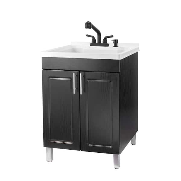 TEHILA 18 Gallons 21.75 in. x 25 in. Thermoplastic Drop-in Laundry Sink with Black Faucet, Black Cabinet, Soap Dispenser