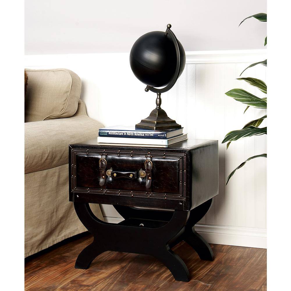Vintage Brown Faux Leather Single Drawer Accent Table