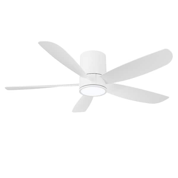 MLiAN 52 in. (4.3 ft. ) Indoor Flush Mount Ceiling Fan with Integrated LED, White