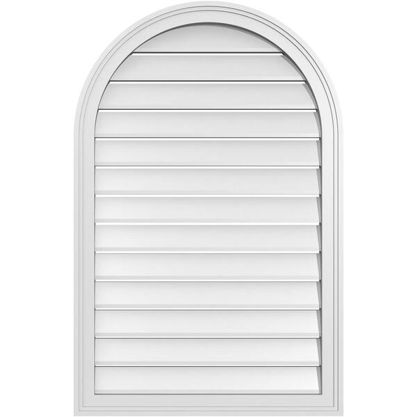Ekena Millwork 26 in. x 40 in. Round Top White PVC Paintable Gable Louver Vent Functional