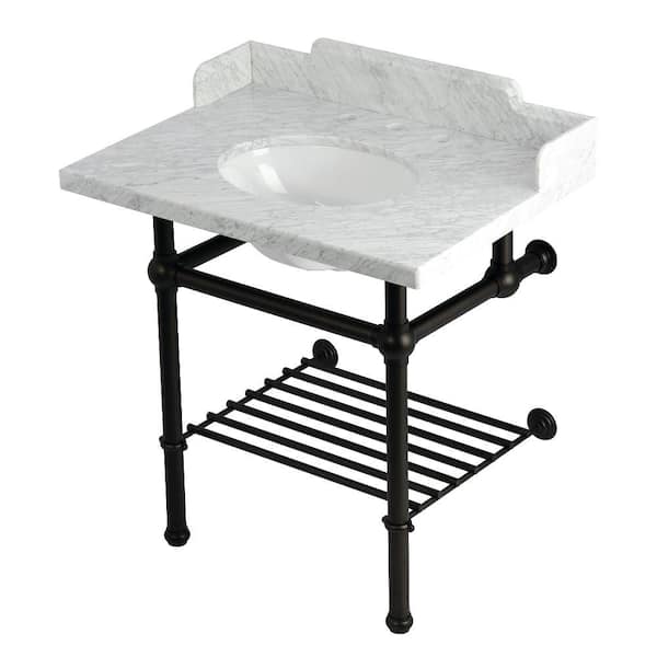 Pemberton 30 in. Marble Console Sink with Brass Legs in Marble White Oil Rubbed Bronze