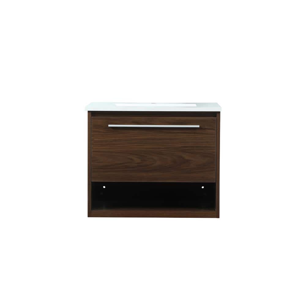 Simply Living 24 in. Single Bathroom Vanity in Walnut with Quartz Vanity To
