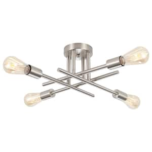 18.5 in. 4-Light Nickel Sputnik Semi- Flush Mount for Foyer Dining Room with No Bulbs Included