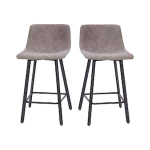 25 in. Gray LeatherSoft/Black Low Iron Bar Stool with Leather/Faux Leather Seat