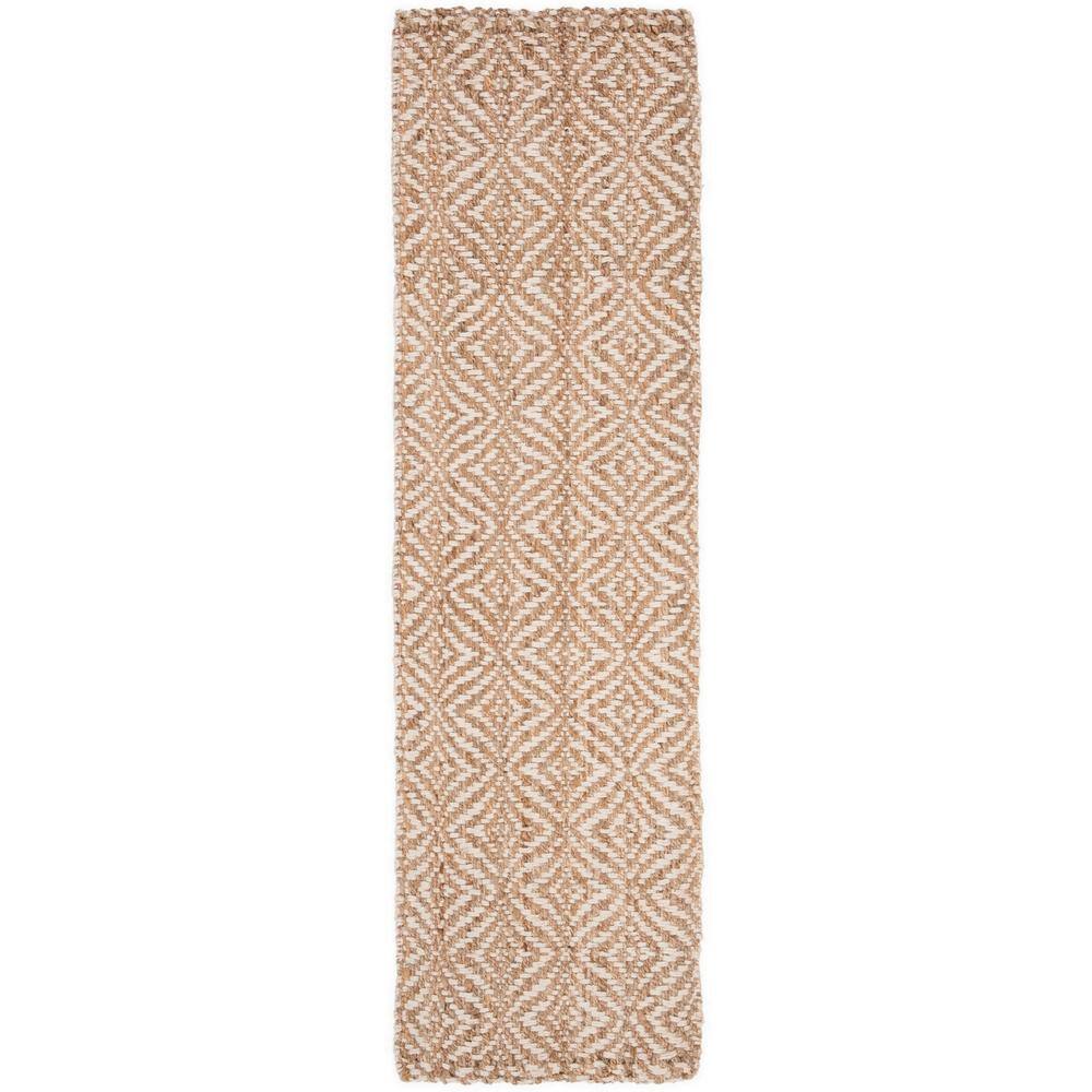 Hand-Woven Ivory Jute 27" Runner Rug with Diamond Trellis Pattern