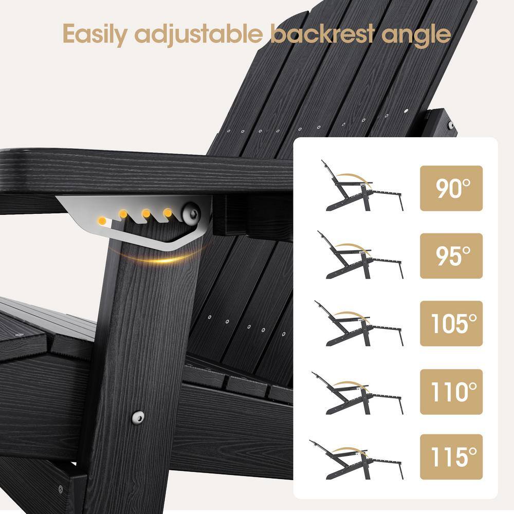 Black Plastic Adirondack Chair with Retractable Ottoman
