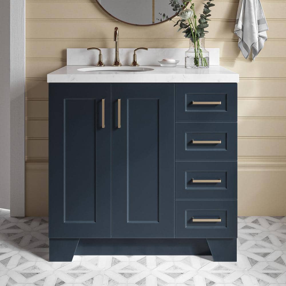 Taylor 36 in. Single Sink Freestanding Bathroom Vanity in Midnight Blue with Carrara White Quartz Top price history on PriceWatchPro