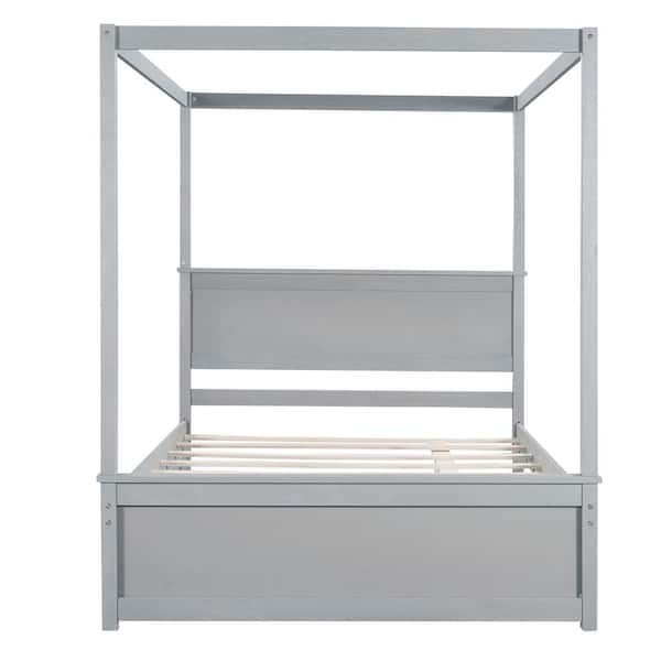 STICKON 79.5 in. W Gray Wood Frame Full Size Canopy Platform Bed with Trundle