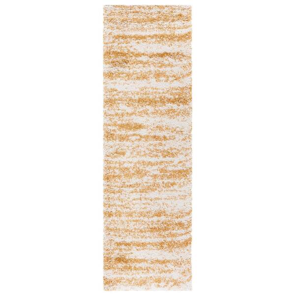 Hudson Shag 2 ft. x 10 ft. Ivory/Gold Striated Runner Rug