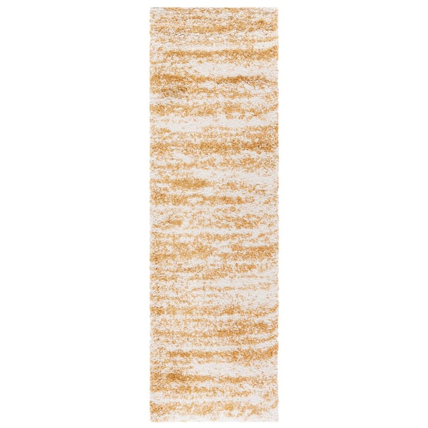 SAFAVIEH Hudson Shag Ivory/Gold 2 ft. x 8 ft. Marble Runner Rug