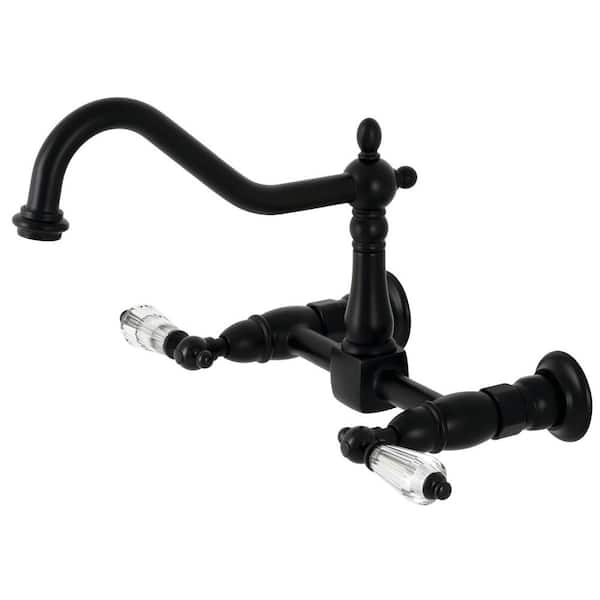 Kingston Brass Wilshire 2-Handle Wall-Mount Kitchen Faucet in Matte Black