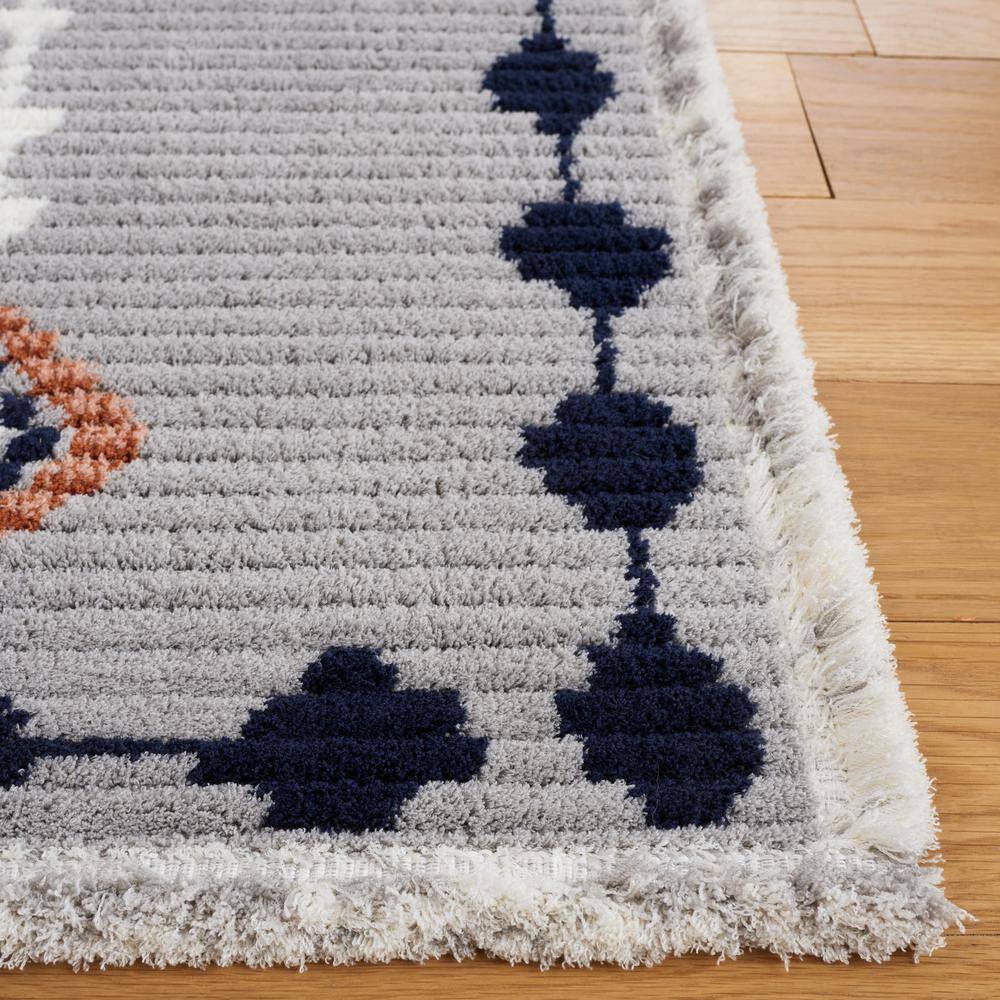 Marrakesh Gray and Blue Flat Woven Wool Rug, 5'3"x7'6"