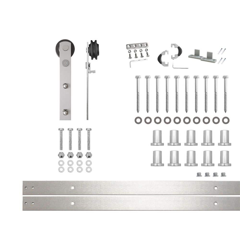12 ft./144 in. Brushed Nickel Non-Bypass Sliding Barn Door Hardware Kit Straight Design Roller for Single Door price history on PriceWatchPro