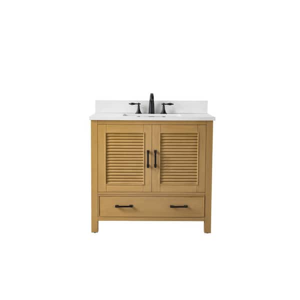 Estate 36 in Single Sink Oak Bath Vanity with White Quartz Top (Assembled)