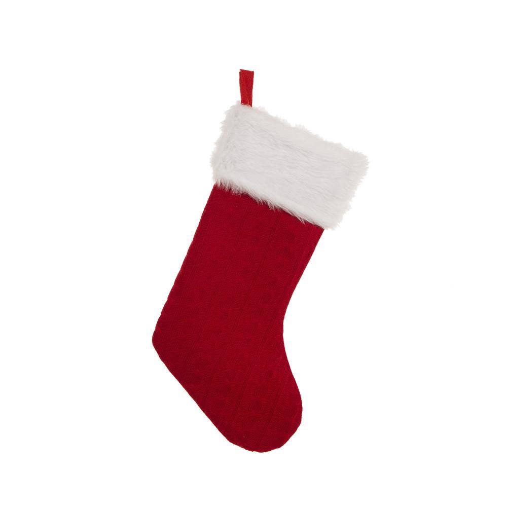 Glitzhome 20 in. L Knitted Stocking with Faux Fur Cuff GH1113004075 The Home Depot