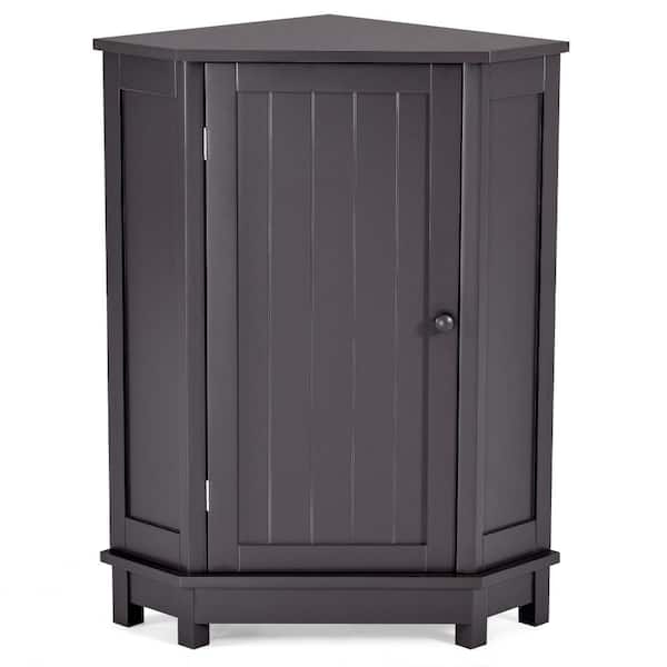 Amucolo 17.5 in. W x 17.5 in. D x 31.4 in. H Black Brown Bathroom Triangle Corner Linen Cabinet with Adjustable Shelves