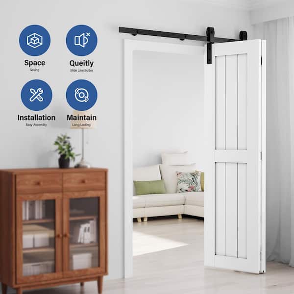 6 ft./72 in. Frosted Black Bi-Folding Sliding Barn Door Hardware Track Kit for Double Doors