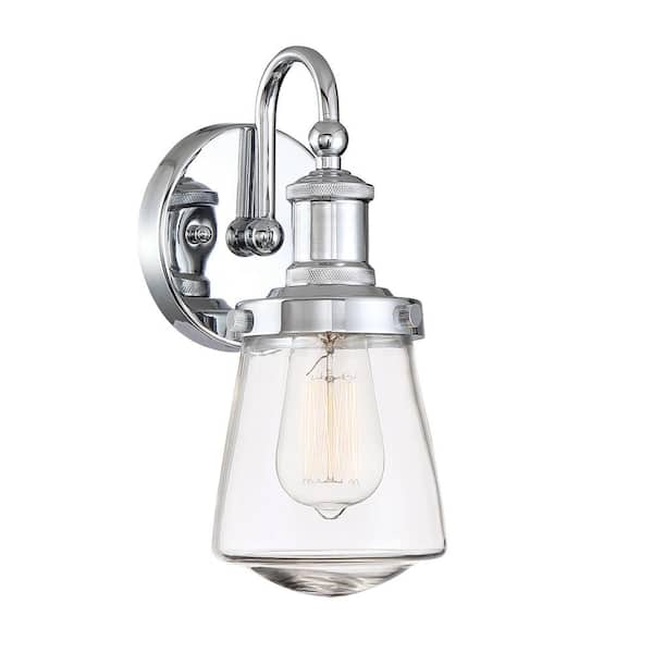 Taylor 5.25 in. 1-Light Chrome Industrial Wall Sconce with Clear Glass Shade