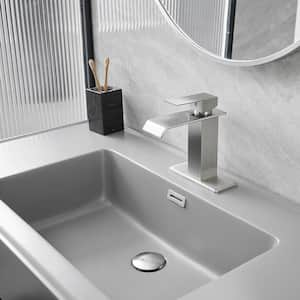 Single Hole Single-Handle Bathroom Sink Faucet With Deck Plate Pop Up Drain With Overflow in Brushed Nickel