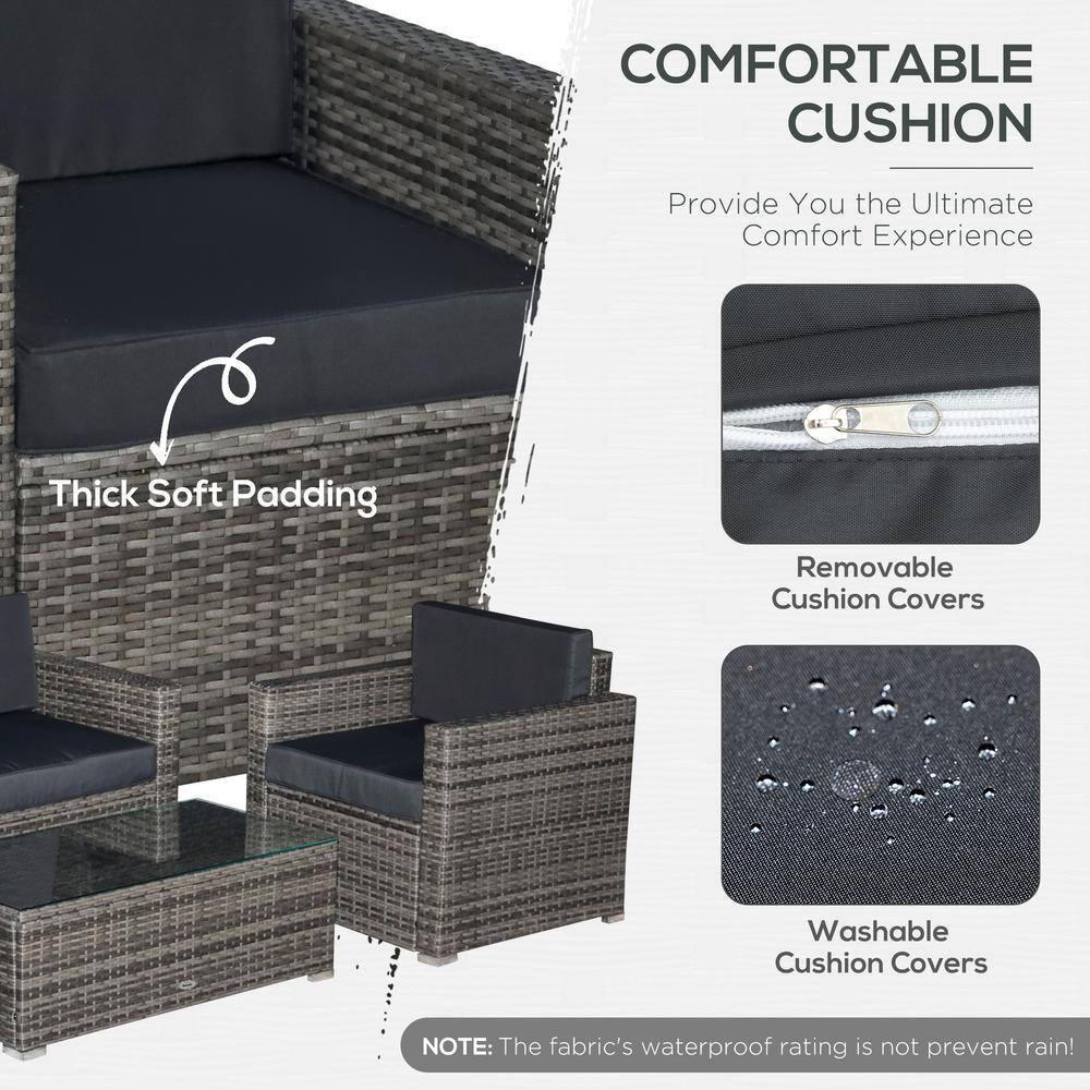 Outsunny 4-Piece Black Rattan Wicker Outdoor Furniture Set