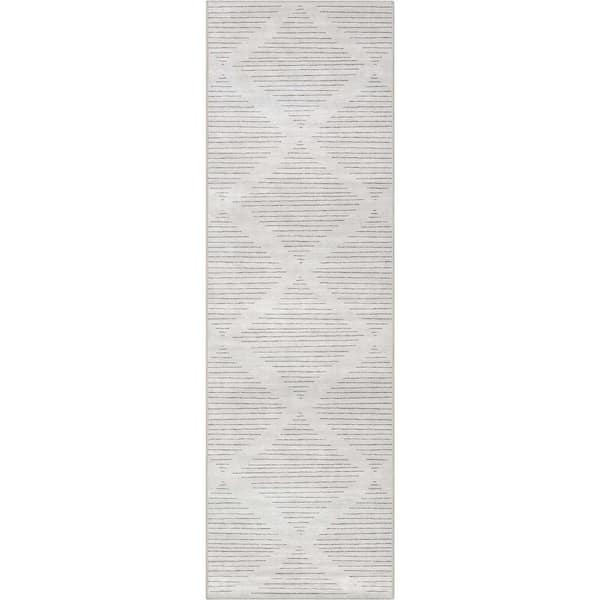 Well Woven Gray Beige 2 ft. 3 in. x 7 ft. 3 in. Runner Flat-Weave Apollo Moroccan Trellis Lattice Area Rug