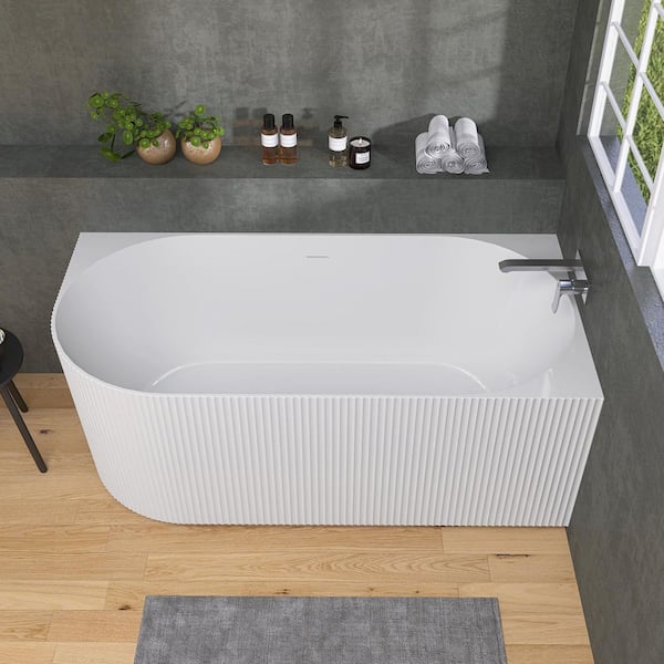 59 in. x 29.5 in. Freestanding Soaking Bathtub with Center Chrome Drain in White Right Corner Stand Alone Walkin Tub