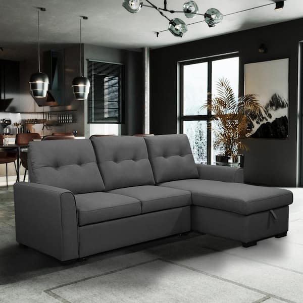 PRIMO INTERNATIONAL Iriving 89 in. Dark Grey 2-piece L Shaped Sectional Sleeper Sofa Bed with Storage