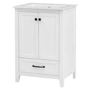 24 in. W x 18.3 in. D x 35 in. H Single Sink Bath Vanity in White with White Ceramic Top and Door Shelves