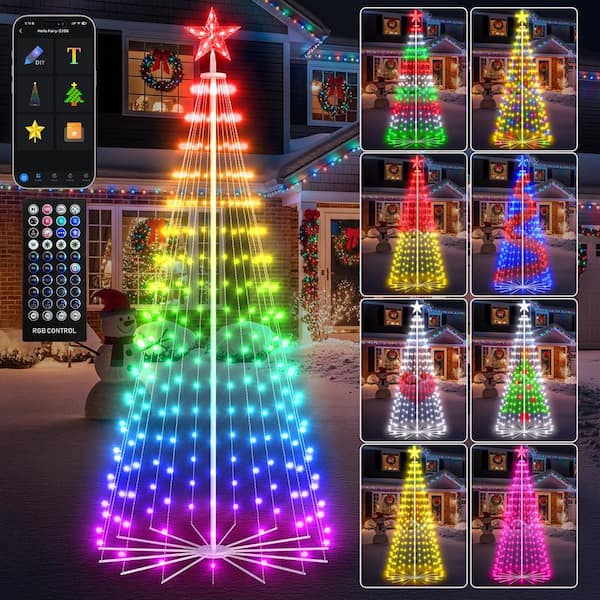 AVATAR CONTROLS Christmas Cone Tree Light Smart RGB 9 ft. 317-Count LED Multi Color Lights Christmas String Lights