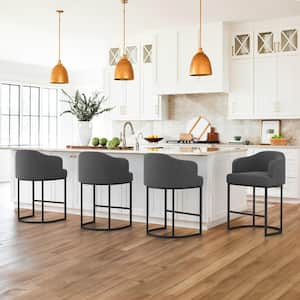 Crystal 26 in. Charcoal Gray Linen Fabric Upholstered Counter Stool Kitchen Island Bar Stool with Metal Frame Set of 4