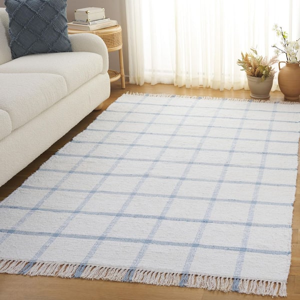 Montauk 6 ft. x 6 ft. Ivory/Blue Geometric Lattice Square Area Rug