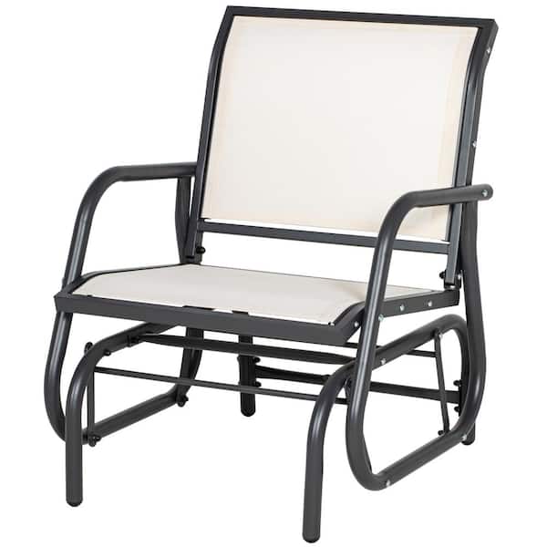 Tileon Porch Glider, Metal Frame Swing Glider Chair with Breathable Mesh Fabric, Curved Armrests and Steel Frame for Garden