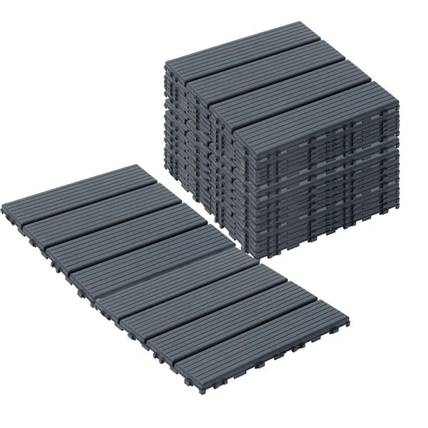 Afoxsos 1 ft. x 1 ft. Interlocking Plastic Deck Tile in Light Grey, Easy Installation Sturdy PVC Material Decking Tile (27-Pack)
